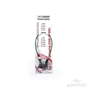 N-17LSG24-15L Поводок стальной NAMAZU Leader 1х7 Nylon Coated Green, d-0,24 мм, L-15 см, test- 7 кг