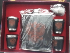 Набор большой с флягой 18 OZ, кожа, ГЕРБ арт.1708