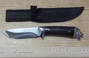 Нож охотничий, сталь 65х13, чехол, рукоять голова зверя,  Н11