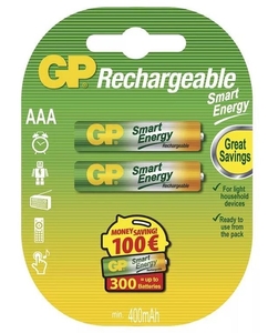 Аккумулятор бытовой GP R03 AAA BL2 NI-MH 400mAh в пластиковой упаковке (2/20/200)