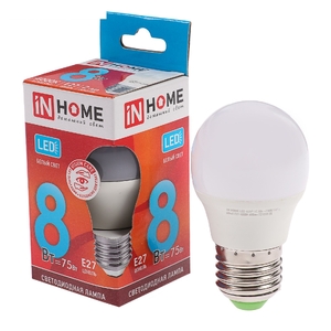 Лампа светодиодная LED-ШАР-VC 8Вт шар 6500К холод. бел. E27 760лм 230В IN HOME