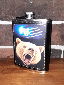 Фляга кожа, металл нержавейка 8OZ "Медведь"