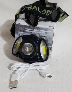 Фонарик налобный аккумуляторный Т6 + 2хCOB, шнур USB FA150-T6-1