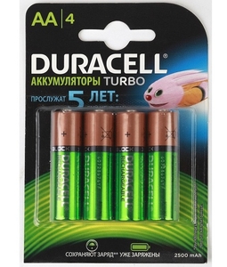 Аккумулятор бытовой Duracell R6 AA BL4 NI-MH 2400/2500mAh предзаряженные (4/40)