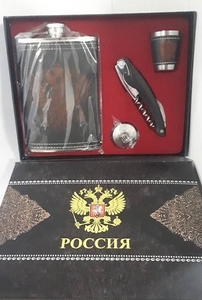 Набор (фляга Герб кожа, нож-штопор, стопка, лейка) 1803