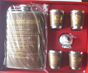 Набор 10 алкозаповедей (фляга, 4 стопки, лейка), кожа, арт. 005-13 