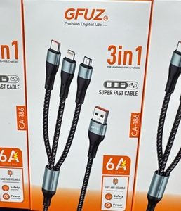 Кабель зарядки 3в1, 6А,  (TYPE-C+ Micro+Lighting) GFUZ, CA-186/184