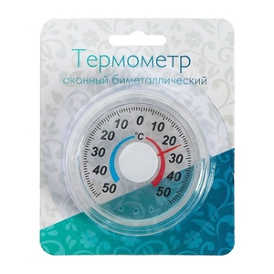 Термометр наружный БИМЕТАЛЛ для стеклопакетов на липучках круг/квадрат (4/24)