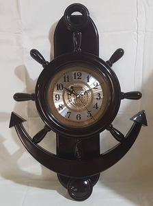 Часы настенные пластик, 57х42см, Якорь-штурвал, маятник (23563-А)