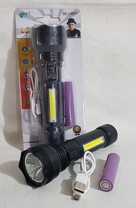 Фонарик аккум, ручной, шнур USB, LED + COB, функция PowerBank, 6601 (60)