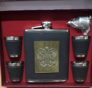 Набор большой с флягой 18 OZ, кожа  арт.1706