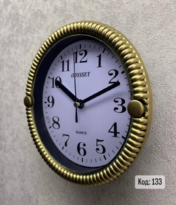 Часы настенные пластик, D=17см, золото (533)