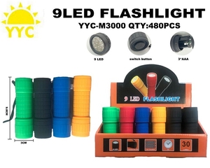 Фонарик ручной на батарейках 3хААА, 9LED, YYC-M3000 (24)