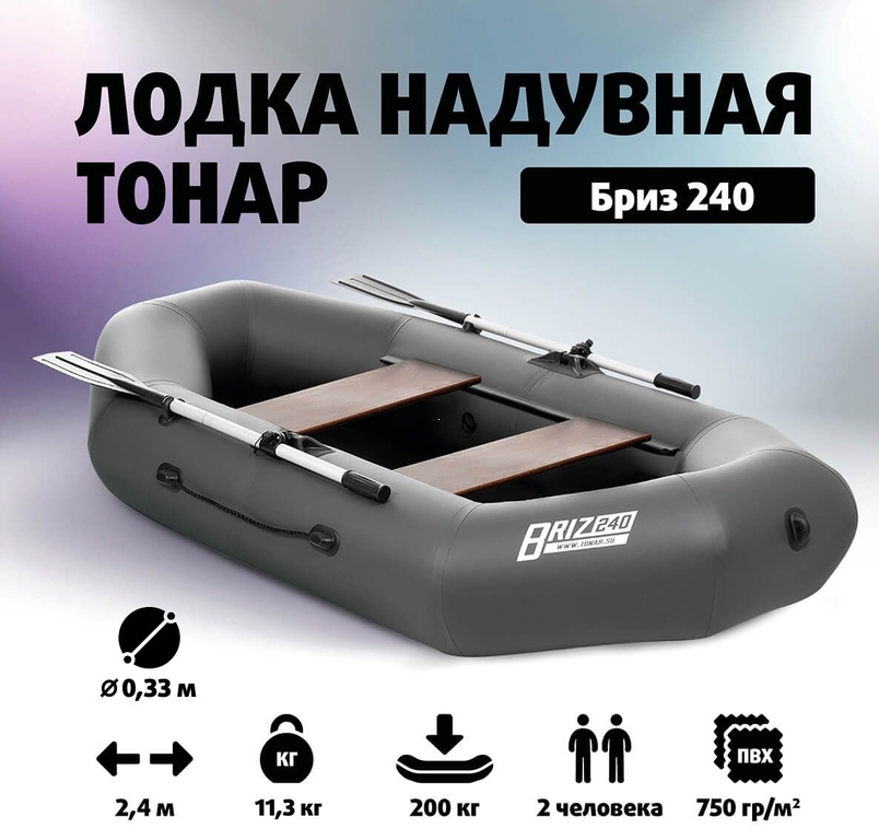 Лодка ПВХ надувная Бриз 240 Тонар (зеленая)